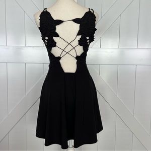Free People Floral Open Back Black Mini Dress XS